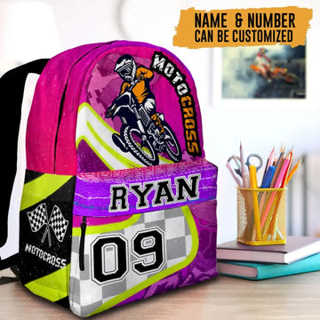 Maxcorners Motocross 49 Personalized Name And Number Backpack