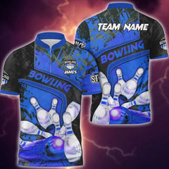 Maxcorners Bowling and Pins Abstract Grunge Texture, Multicolor Option Customized Name 3D Shirt