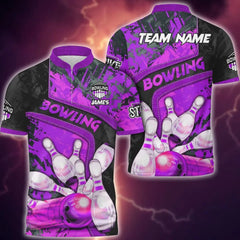 Maxcorners Bowling and Pins Abstract Grunge Texture, Multicolor Option Customized Name 3D Shirt