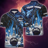 Maxcorners Bowling and Pins Abstract Grunge Texture 2 Multicolor Option Customized Name 3D Shirt