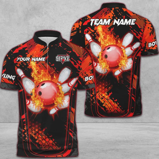 Maxcorners Bowling And Pins Abstract Grunge Texture Multicolor Option Customized Name 3D Shirt