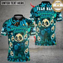 Maxcorners Bowling Panda Cartoon Multicolor Customized Name, Team Name 3D Shirts