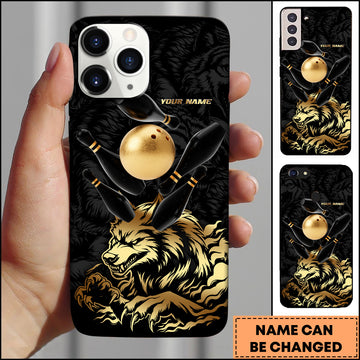 Maxcorners Bowling Golden Wolf Strike Ball Multicolor Personalized Name 3D Phone Case