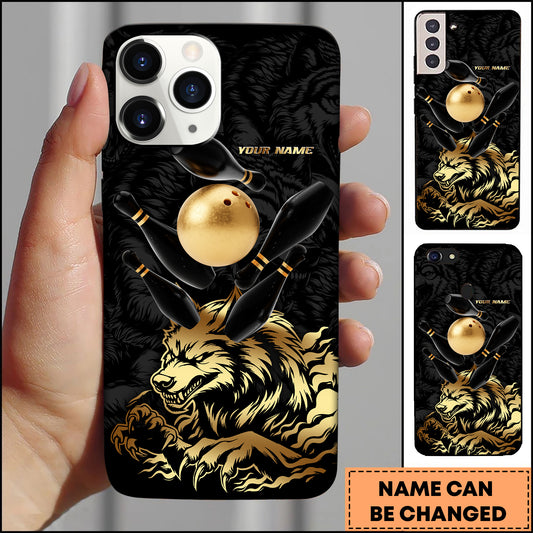 Maxcorners Bowling Golden Wolf Strike Ball Multicolor Personalized Name 3D Phone Case