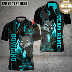 Maxcorners Cool Wolf With Flame Bowling Multicolor Customized Name, Team Name 3D Shirts