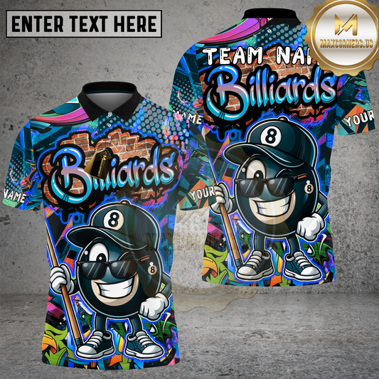 Maxcorners Billiard Shirt Vibrant Graffiti Style 8-Ball Character Multioptions Personalized Name, Team Name 3D Shirt (4 Colors)