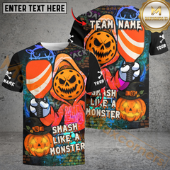 Maxcorners Pickleball Halloween Monster Smash Customized Name & Team Name 3D Shirts