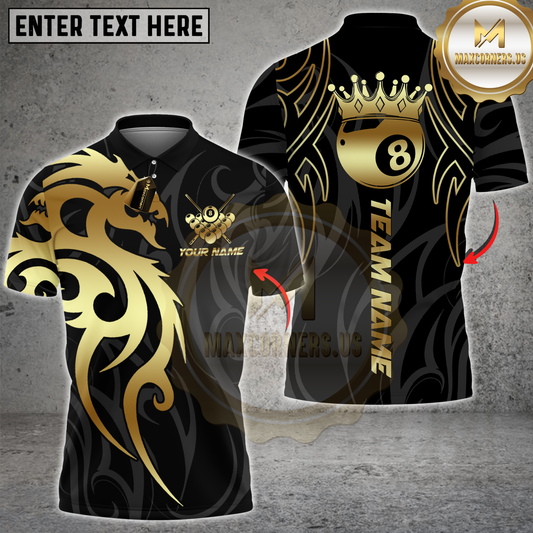 Maxcorners Billiards Sport Dragon Crown 8 Ball Tribal Multicolor Customized Name, Team Name 3D Shirt