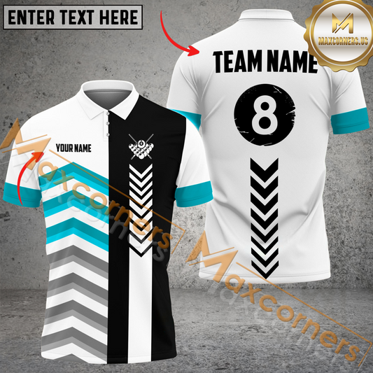 Maxcorners Ball 8 Arrow Billiard Jersey Multicolor Options Personalized Name, Team Name 3D Polo Shirt (4 Colors)