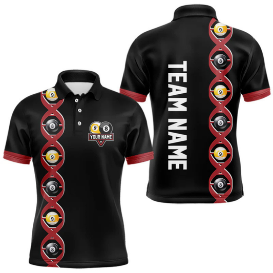 Maxcorners DNA Billiard 8 Ball & 9 Ball Shirts For Men Custom Funny Pool Billiard Jerseys Team Polo & 1/4 Zip LM064