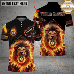 Maxcorners Ball 8 Pool Fiery Lion Billiard Jersey Multicolor Option Customized Name, Team Name 3D Polo Shirt