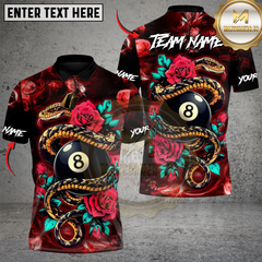Maxcorners Crimson Serpent 8 Ball Billiards Personalized Name 3D Unisex Shirt