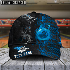 Maxcorners Bowling Flame Wolf Multicolor Personalized Name 3D Cap