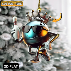 Maxcorners Personalized Bowling Ball Ornament with Custom Name, Cool Crown Design X-Mas Gift for Bowler, Bowling League Players & Strike Lovers Decor LM1111