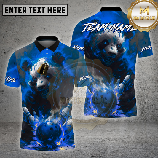 Maxcorners Bowling Shirt – Angry Panda Fire Bowling Ball Graphic – Multioptions Personalized Name, Team Name 3D Shirt (4 Colors)