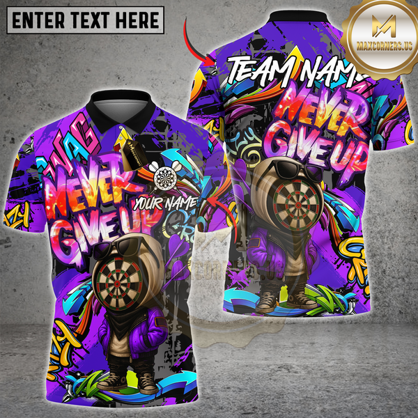 Maxcorners Darts Graffiti Dartboard Character Never Give Up Multicolor Customized Name, Team Name 3D Shirts
