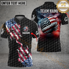 Maxcorners Golf Smoke Grunge US Flag Personalized Name 3D Shirt