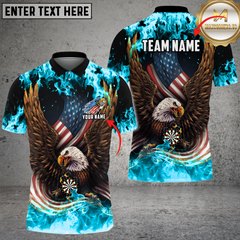 Maxcorners Darts Eagle Fire Flame USA Flag Mutilcolor Options Personalized Name, Team Name 3D Polo Shirt