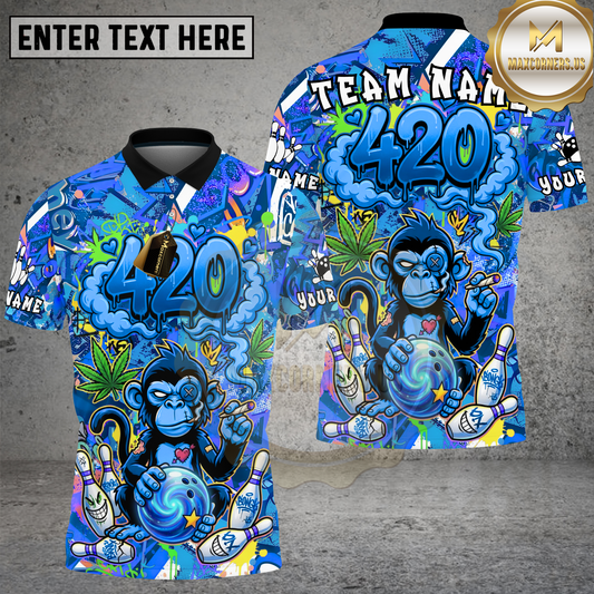 Maxcorners Bowling 420 Monkey Graffiti Art Multicolor Options Personalized Name, Team Name 3D Shirt (4 Colors)