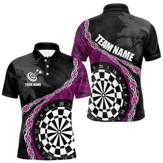 Maxcorners Custom Black And Purple Tribal Darts Shirts For Men | Team Polo & Quarter Zip Darts Jerseys LM1605