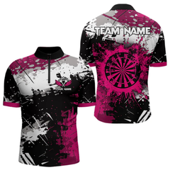 Maxcorners Pink Grunge Paint Splash Dart Polo & Quarter Zip Custom Dart Shirts For Men Darts Team Jerseys LM064