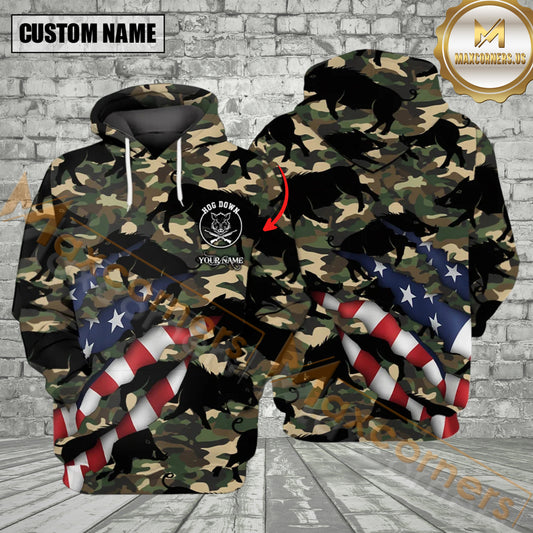 Maxcorners Wild Hog Hunting America Custom Name All Over Print Shirt Best Gift For Hunter