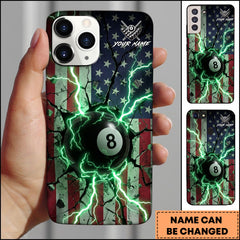 Maxcorners Billiards Green Lightning American Flag 8 Ball Personalized Name Phone Case
