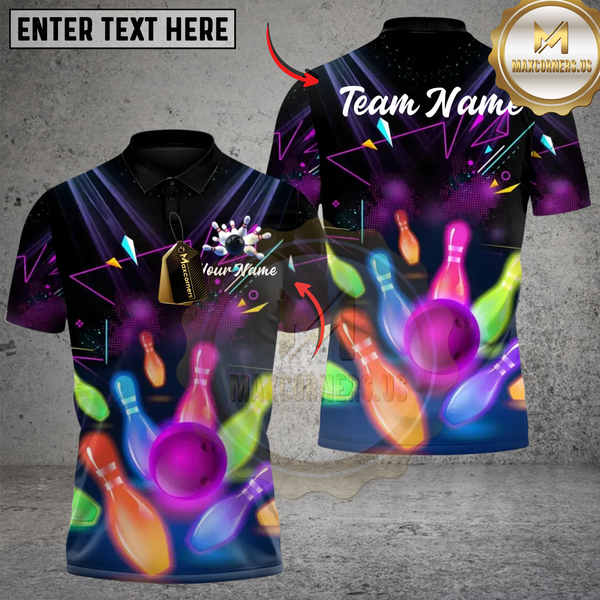 Maxcorners Neon Bowling Polo Custom Team Glow Strike Shirt 5