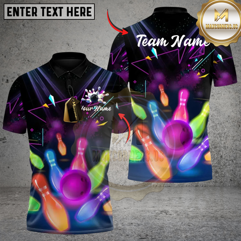 Maxcorners Neon Bowling Polo Custom Team Glow Strike Shirt 5