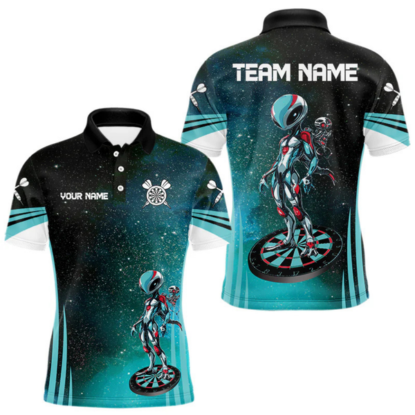 Maxcorners Turquoise Pattern Alien And Dartboards Custom Dart Shirts For Men, Dart Jerseys LM105