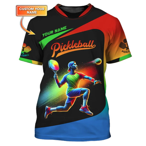 Maxcorners Custom Pickleball Player With Multicolor Effect T-Shirt, Gift For Pickleball Fan