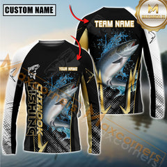 Maxcorners Chinook Fishing Black Gold Design Pattern Sport Jersey Personalized Name, Team Name Long Sleeve Shirt