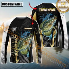Maxcorners Crappie Fishing Black Gold Design Pattern Sport Jersey Personalized Name, Team Name Long Sleeve Shirt