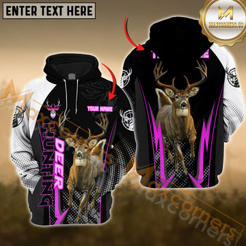Maxcorners Deer Hunting Gradient Pink Pattern Custom Name Shirt 3D All Over Printed Clothes