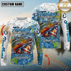 Maxcorners Trout Fishing  Beer & Fishing Flag Quote “Fishing solves most of my problems, drinking solves the rest” Dynamic Strike Sport Jersey Personalized Name, Team Name Long Sleeve Shirt