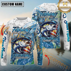 Maxcorners Tuna Fishing  Beer & Fishing Flag Quote “Fishing solves most of my problems, drinking solves the rest” Dynamic Strike Sport Jersey Personalized Name, Team Name Long Sleeve Shirt