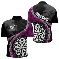 Maxcorners Custom Black And Purple Tribal Darts Shirts For Men | Team Polo & Quarter Zip Darts Jerseys LM1605