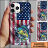 Maxcorners Fishing Phone Case American Flag Lightning Design Personalized Name 3D Phone Case (10 Fish Species)