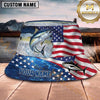 Maxcorners Fishing Patriotic American Flag Fishing with Bold Splash Personalized Name 3D Bucket Hat (13 Fish Species)