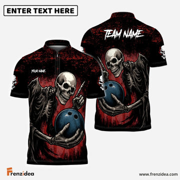Maxcorners Skeleton Bowling Reaper Custom Name, Team Name 3D Shirt Red
