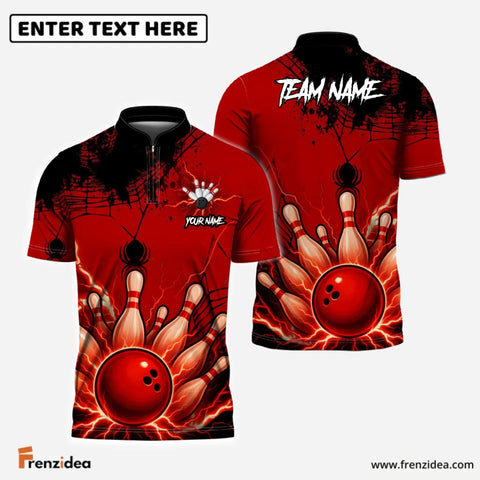 Maxcorners Bowling Spider Strike Custom Name, Team Name 3D Shirt Red TU1809