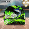 Maxcorners Fishing Vibrant Neon Green Splash with Dynamic Fishing Action and Bold Design Personalized Name 3D Cap (13 Fish Species)