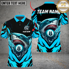 Maxcorners Billiard Pool 8 Ball Shark Attack Personalized Name Men And Women 3D Polo Shirt Custom Billiard Team Jersey (4 Colors)