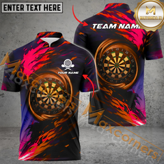 Maxcorners Darts Fire Flame Paint Light Mutilcolor Options Personalized Name, Team Name 3D Polo Shirt