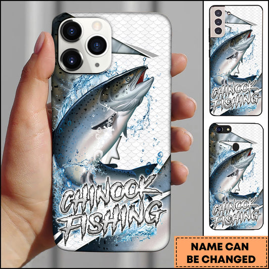 Maxcorners Chinook Fishing Fish Scale Wave Personalized Name 3D Phone Case
