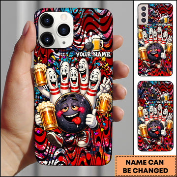Maxcorners Bowling Funny Pins Beer Party Multicolor Personalized Name 3D Phone Case