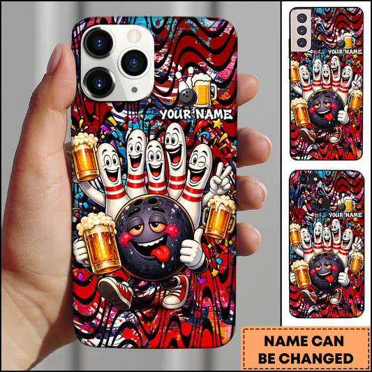 Maxcorners Bowling Funny Pins Beer Party Multicolor Personalized Name 3D Phone Case