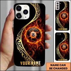 Maxcorners Billiards Fire Gold Tribal Pattern 8 Ball Personalized Name Phone Case