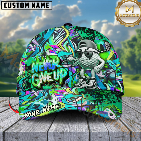 Maxcorners Graffiti Golf Ball Never Give Up Cap Multicolor Personalized Cap