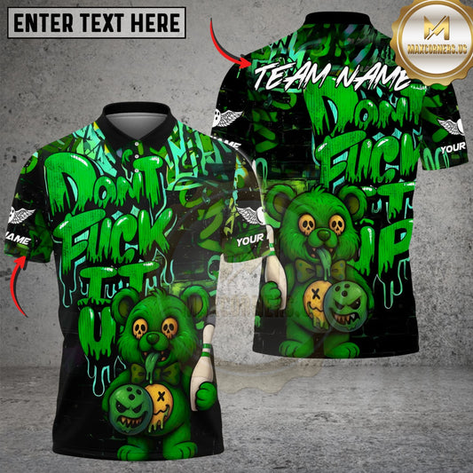 Maxcorners Bowling And Pins Bear Scary Teddy Graffiti Style Customized Name, Team Name 3D Shirt (4 Colors)